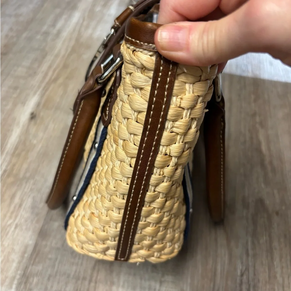 Chaps Preppy Coastal Woven Straw Leather Trim Metal Detail Shoulder Bag